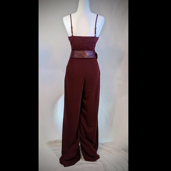 Burgundy Romper w Belt & Pockets by Express x Negin Mirsalehi - Picture 3 of 9
